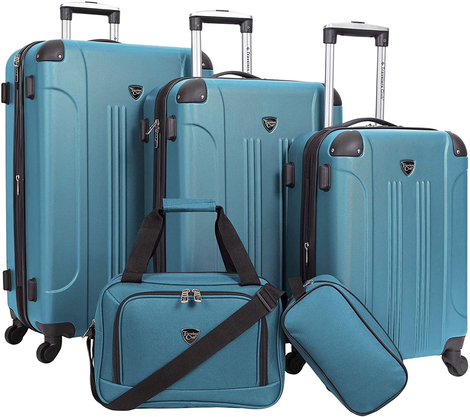 Travelers Club Sky+ Hardside Expandable Luggage Set with Spinner Wheels, Teal, 5 Piece